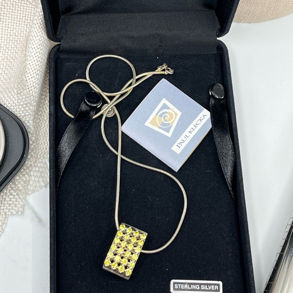 Paul Klecka Sterling Silver Diamonique Pendant Necklace – Pink & Yellow Stones - Picture 5 of 16